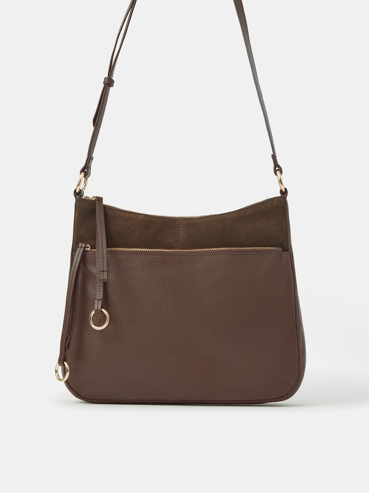 Accessorize Brown Leather Messenger Cross-Body Bag - Image 2 of 3 Accessorize Brown Leather Messenger Cross-Body Bag - Image 2 of 3