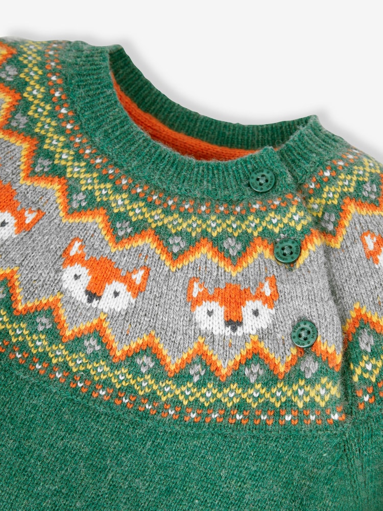JoJo Maman Bébé Green Fox Fairisle Pattern Jumper - Image 2 of 2