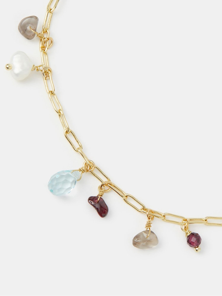 Accessorize Gold 14ct Plated Semi-Precious Charm Anklet - Image 1 of 1 Accessorize Gold 14ct Plated Semi-Precious Charm Anklet - Image 1 of 1