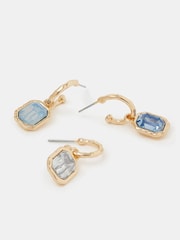 Accessorize Blue Gemstone Drop Hoop Earrings 3 Pack - Image 1 of 1