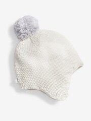 The Little Tailor Baby Knitted Trapper 100% Cotton Hat with Pom Pom - Image 1 of 3