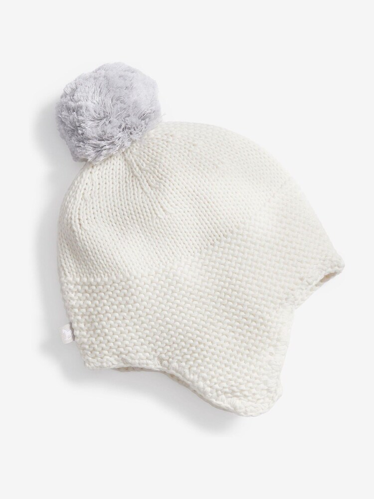 The Little Tailor Baby Knitted Trapper 100% Cotton Hat with Pom Pom - Image 1 of 3