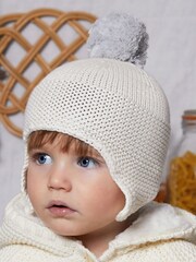 The Little Tailor Baby Knitted Trapper 100% Cotton Hat with Pom Pom - Image 3 of 3