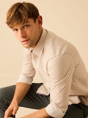 Neutral Brown Geometric Regular Fit Easy Care Printed Shirt - Image 2 of 5