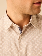 Neutral Brown Geometric Regular Fit Easy Care Printed Shirt - Image 4 of 5