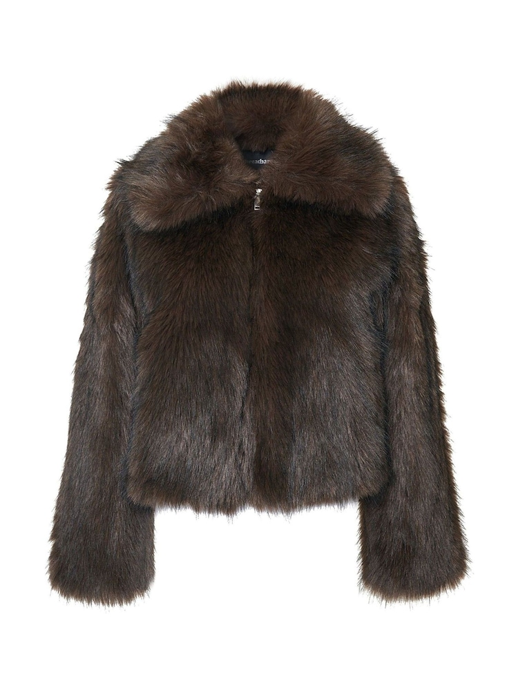 Threadbare Brown Faux Fur Zip Through Coat - Image 5 of 5