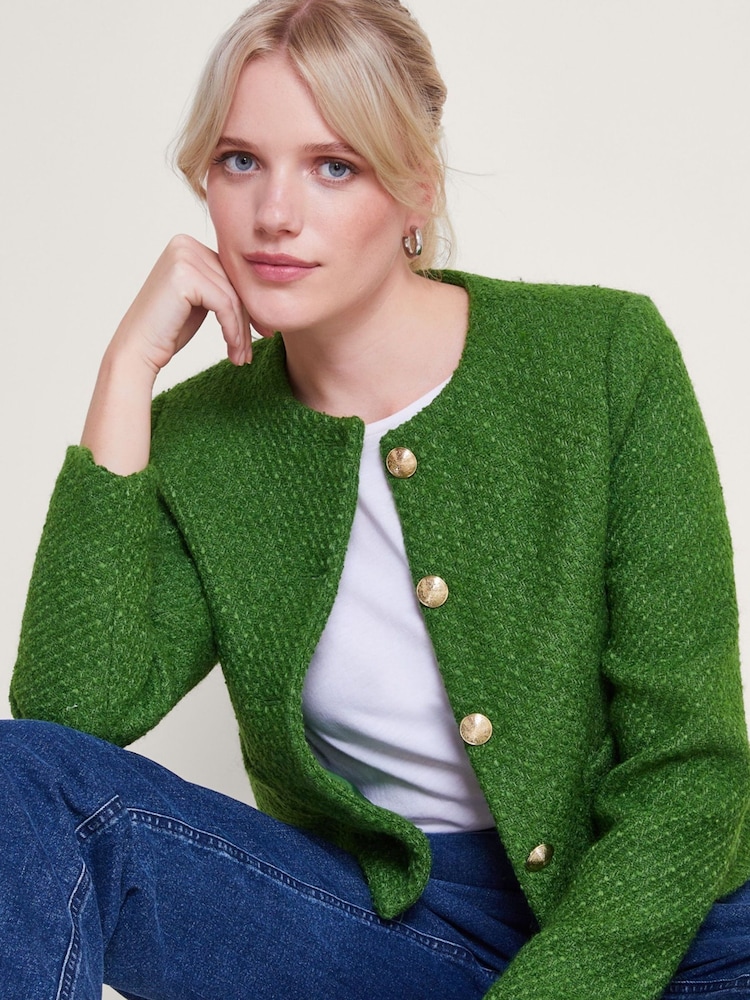 Monsoon Green Maya Tweed Crop Jacket - Image 2 of 6