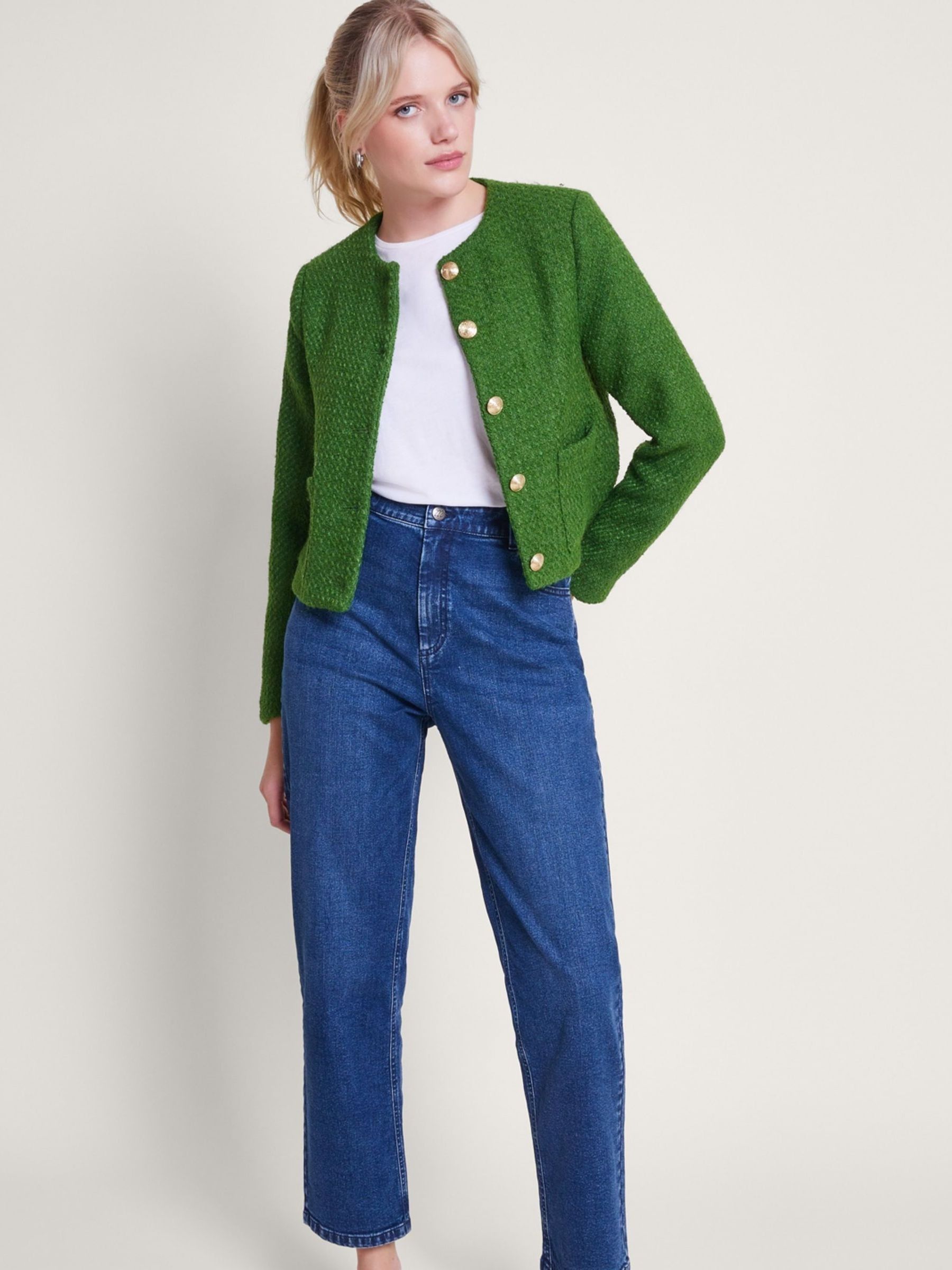 Buy Monsoon Green Maya Tweed Crop Jacket from Next Luxembourg