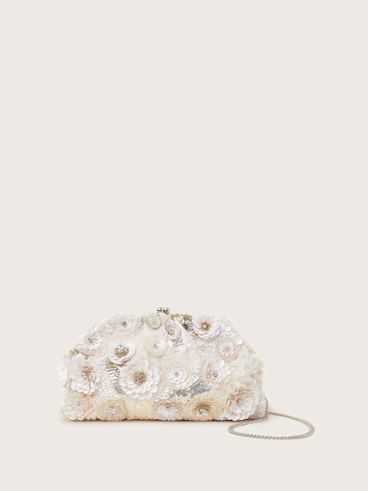 Monsoon Natural Floral Embellished Bridal Bag - Image 1 of 4 Monsoon Natural Floral Embellished Bridal Bag - Image 1 of 4