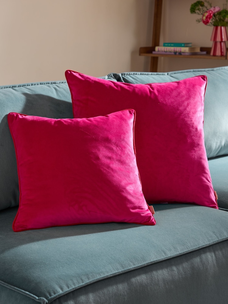 Furn Pink/Red Meridian Velvet 55 x 55cm Cushion Cover - Image 2 of 7