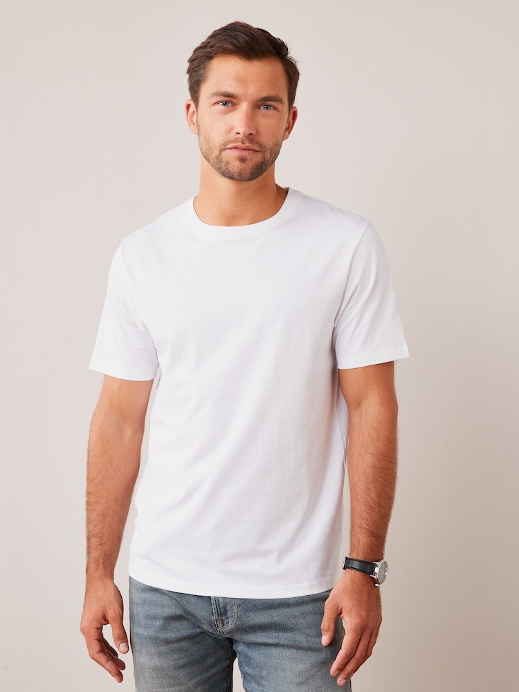 White Regular Fit Essential Crew Neck Cotton T-Shirt - Image 1 of 3