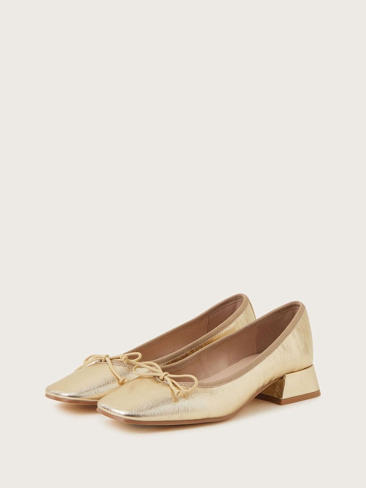 Monsoon Gold Squared-Toe Block Heels - Image 1 of 1