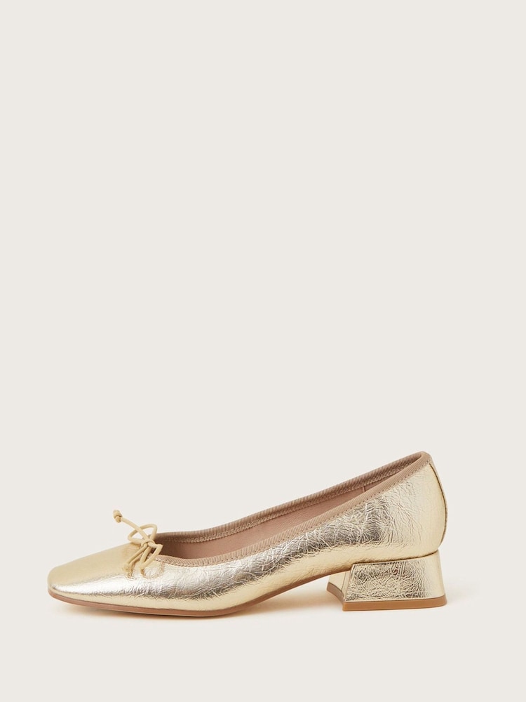Monsoon Gold Squared-Toe Block Heels - Image 3 of 3