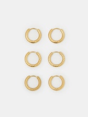 Accessorize Stainless Steel Textured Hoop Earrings 3 Pack - 圖片 1，共 1