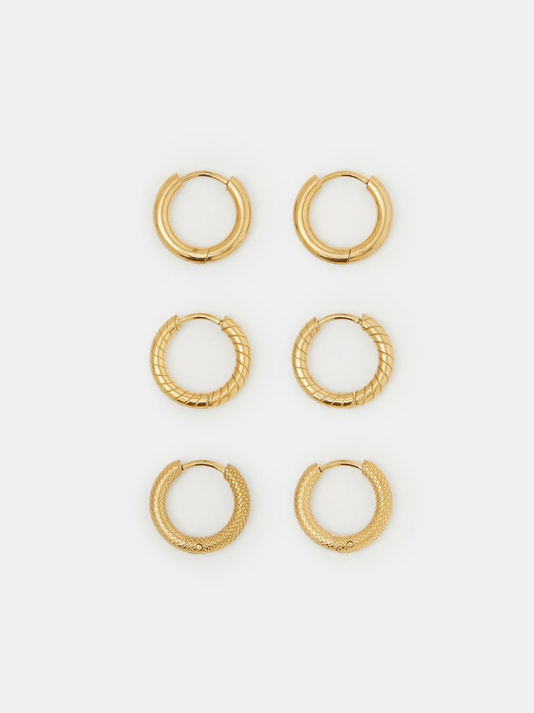 Accessorize Stainless Steel Textured Hoop Earrings 3 Pack - 圖片 1，共 1