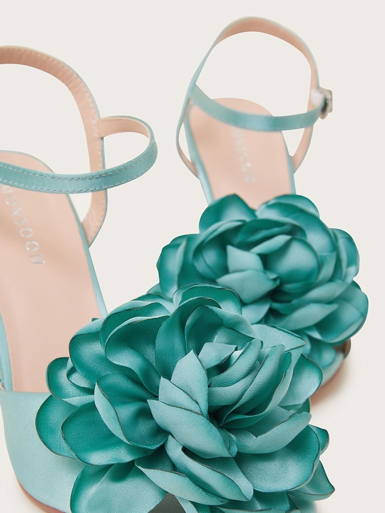Monsoon Blue Corsage Satin Stilettos Sandals - Image 3 of 3 Monsoon Blue Corsage Satin Stilettos Sandals - Image 3 of 3