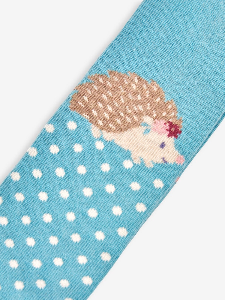 JoJo Maman Bébé Duck Egg Cotton Rich Hedgehog Knee Tights - Image 2 of 2 JoJo Maman Bébé Duck Egg Cotton Rich Hedgehog Knee Tights - Image 2 of 2