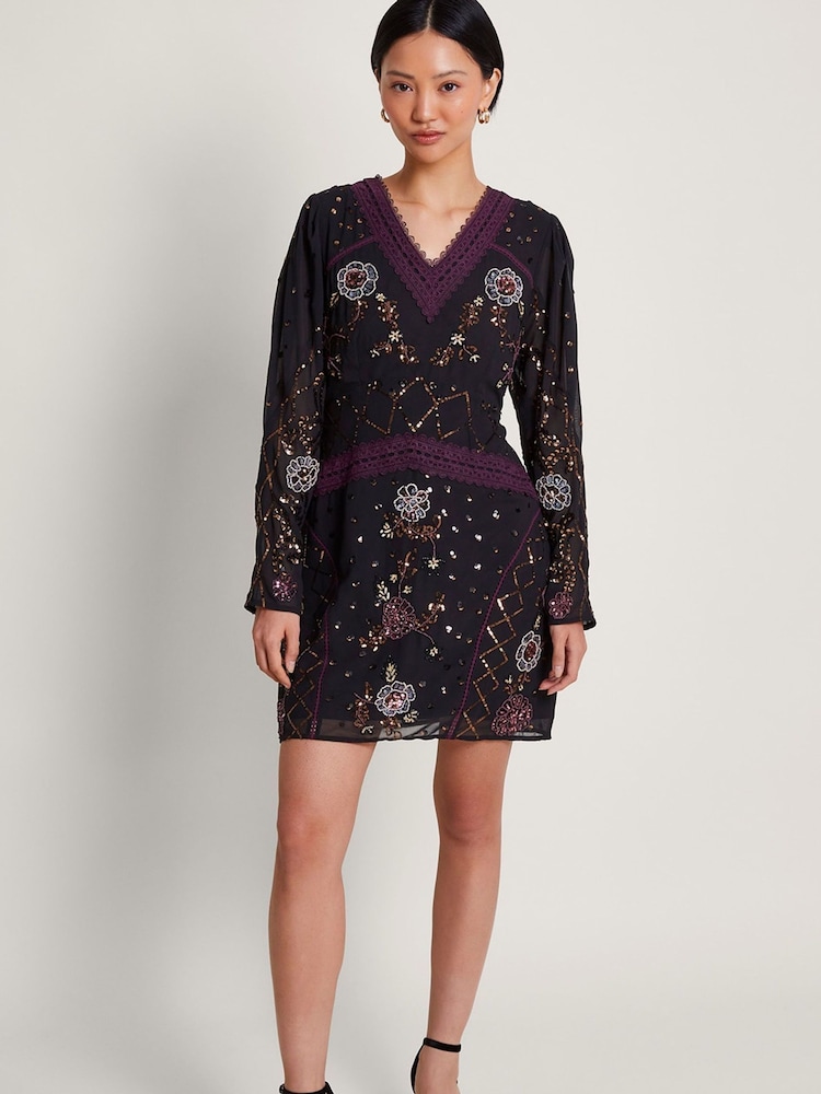 Monsoon Black Embellished Ariah Tunic Dress - Image 1 of 4