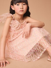 Pink Floral Sequin One Shoulder Party Dress (3-16yrs) - Image 1 of 8