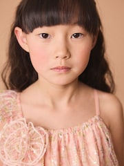 Pink Floral Sequin One Shoulder Party Dress (3-16yrs) - Image 4 of 8