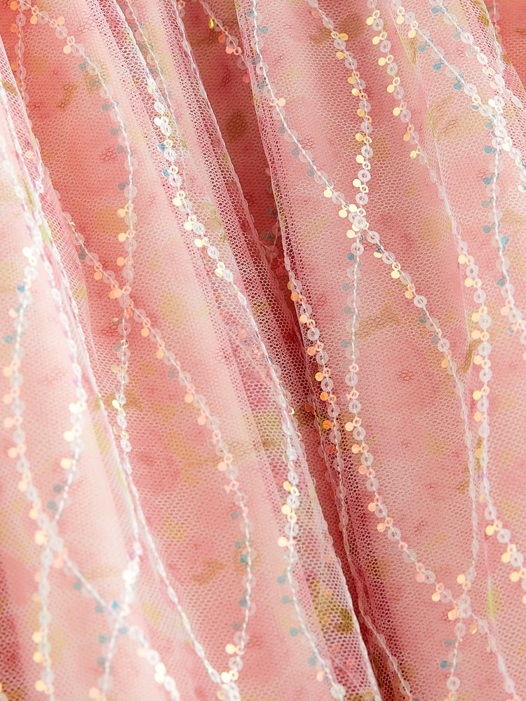 Pink Floral Sequin One Shoulder Party Dress (3-16yrs) - Image 8 of 8