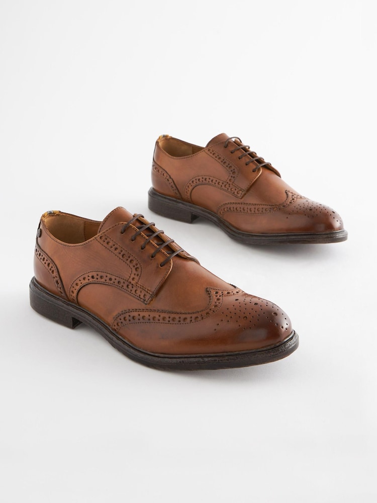 Tan Brown Brogue Shoes - Image 1 of 6
