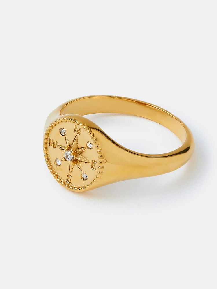 Accessorize Gold Tone Stainless Steel Compass Coin Ring - Image 1 of 1 Accessorize Gold Tone Stainless Steel Compass Coin Ring - Image 1 of 1