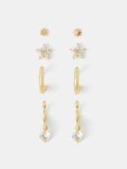 Accessorize Gold 14ct Plated Cubic Zirconia Stud & Hoop Earrings 4-Pack - Image 2 of 3