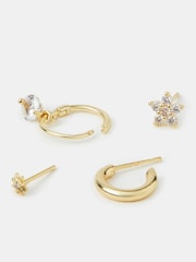 Accessorize Gold 14ct Plated Cubic Zirconia Stud & Hoop Earrings 4-Pack - Image 3 of 3