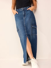 Mid Blue Cargo Denim Maxi Skirt - Image 2 of 6