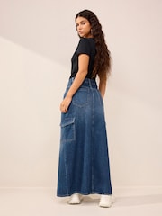 Mid Blue Cargo Denim Maxi Skirt - Image 3 of 6