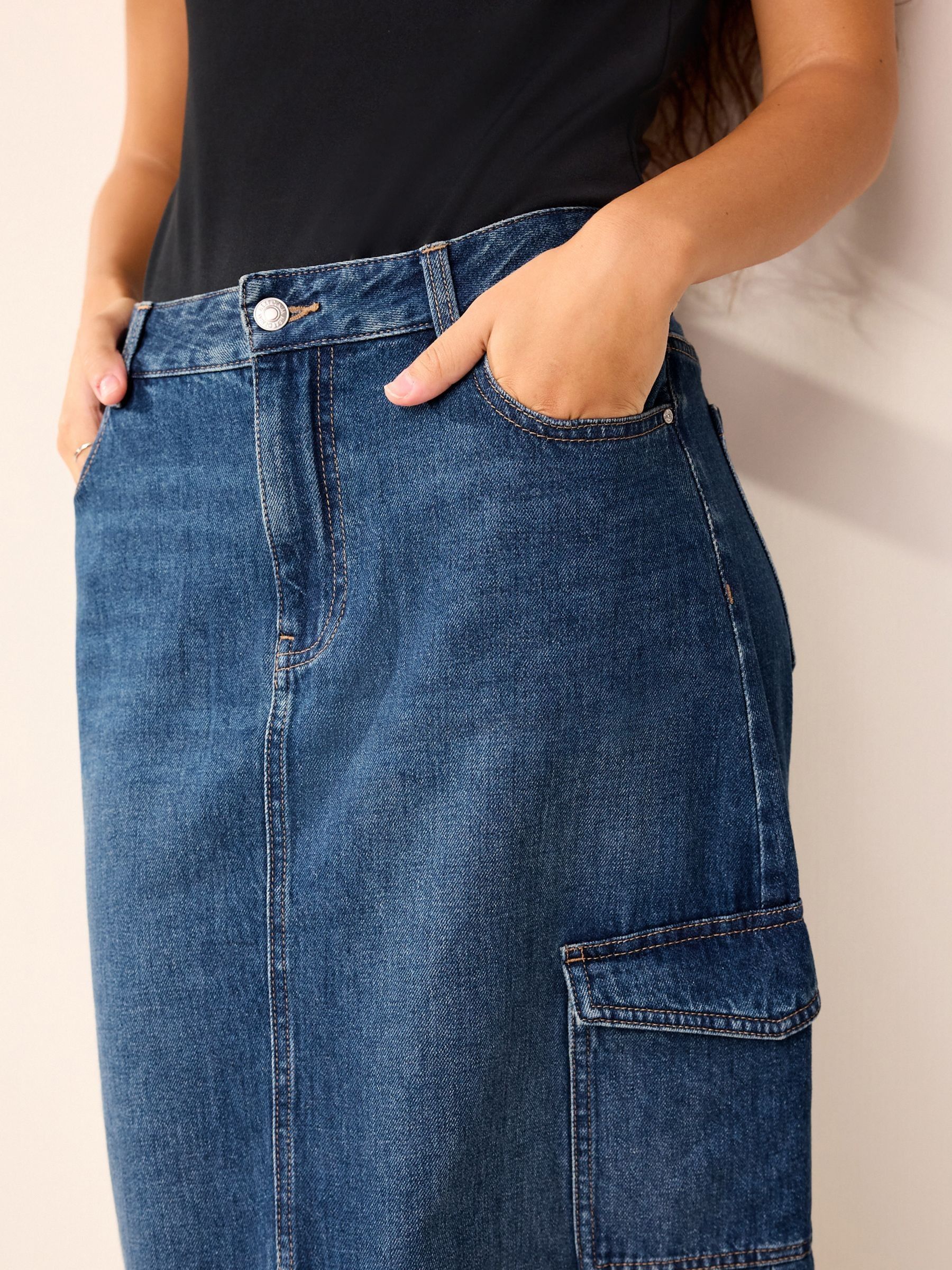 Buy Mid Blue Cargo Denim Maxi Skirt from Next Luxembourg