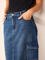 Mid Blue Cargo Denim Maxi Skirt - Image 4 of 6