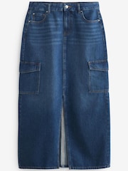 Mid Blue Cargo Denim Maxi Skirt - Image 5 of 6