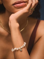 Accessorize White 14ct Gold-Plated Clear Quartz Beaded Charm Bracelet - Image 1 of 3