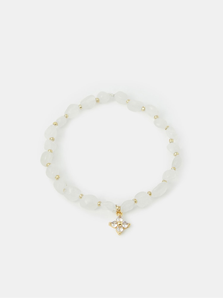 Accessorize White 14ct Gold-Plated Clear Quartz Beaded Charm Bracelet - Image 2 of 3