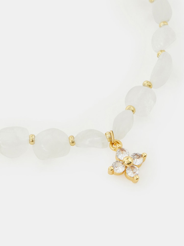 Accessorize White 14ct Gold-Plated Clear Quartz Beaded Charm Bracelet - Image 3 of 3