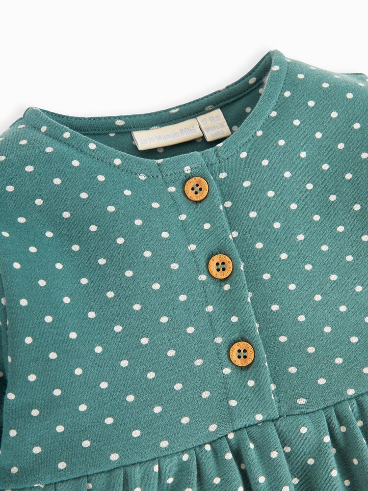 JoJo Maman Bébé Green Llama Appliqué Button Front Dress - Image 2 of 3