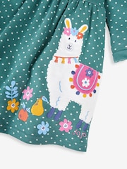 JoJo Maman Bébé Green Llama Appliqué Button Front Dress - Image 3 of 3