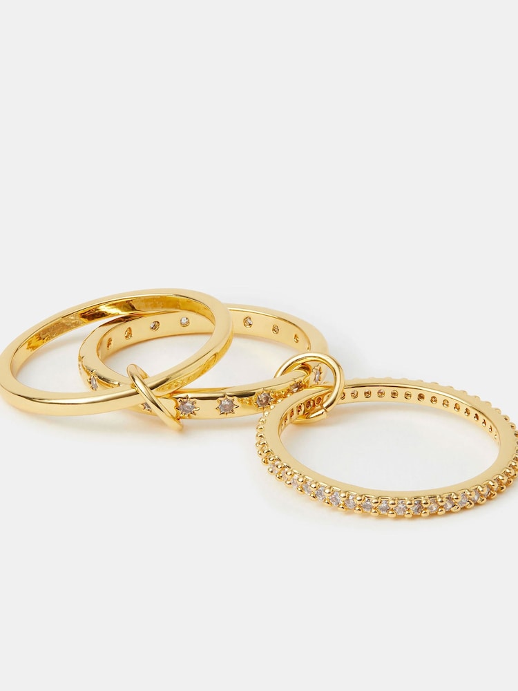 Accessorize Gold Tone 14ct Plated Star Linked Stacking Ring - Image 1 of 2 Accessorize Gold Tone 14ct Plated Star Linked Stacking Ring - Image 1 of 2