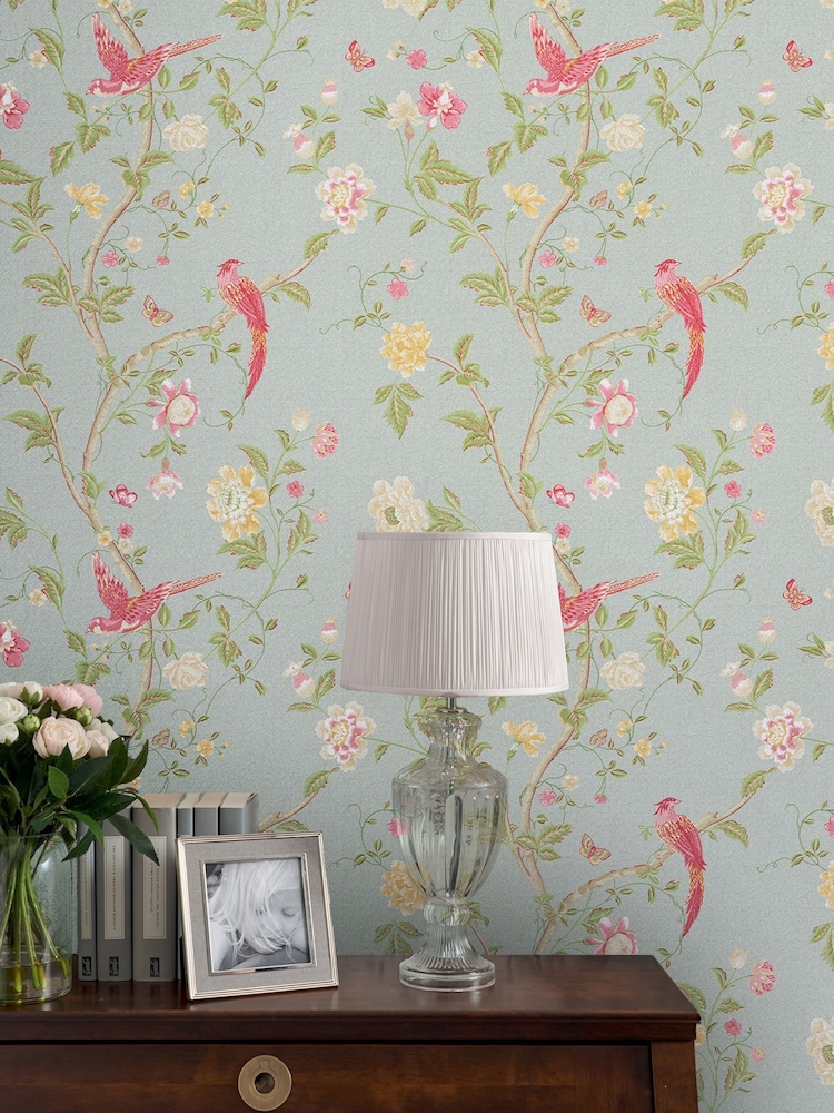 Laura Ashley Duck Egg Summer Palace A4 Wallpaper Sample - Image 1 of 2