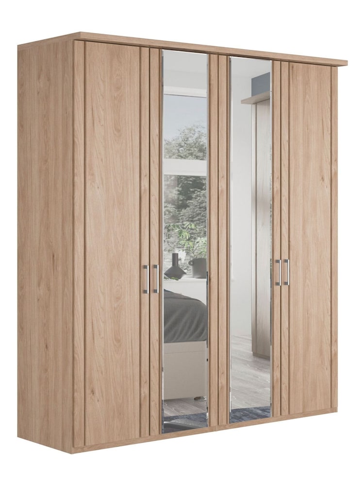 Wiemann Holm Oak Torquay Wood and Mirror Semi Fitted 4 Door Wardrobe - Image 2 of 4