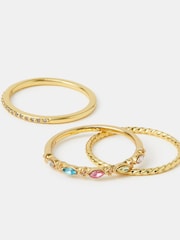Accessorize Gold 14ct Plated Jewel Rings 3-Pack - Image 1 of 1