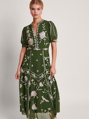 Monsoon Green Grace Embroidered Dress - Image 1 of 5