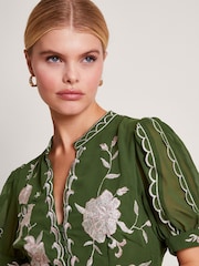 Monsoon Green Grace Embroidered Dress - Image 3 of 5