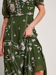 Monsoon Green Grace Embroidered Dress - Image 4 of 5