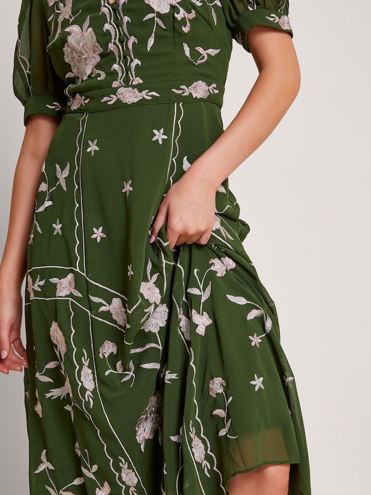 Monsoon Green Grace Embroidered Dress - Image 4 of 5