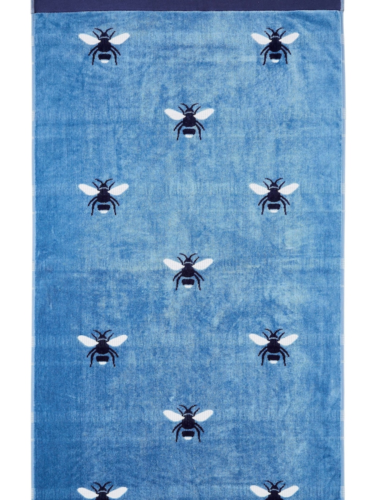 Joules Pale Blue 100% Cotton Botanical Bee Towel - Image 2 of 2