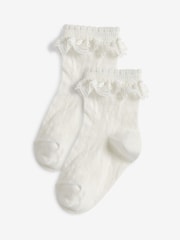 White 2 Pack Cotton Rich Lace Ruffle Ankle Socks - Image 1 of 2