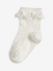 White 2 Pack Cotton Rich Lace Ruffle Ankle Socks - Image 2 of 2